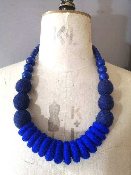Throw on Merino and Wood Necklace Cobalt