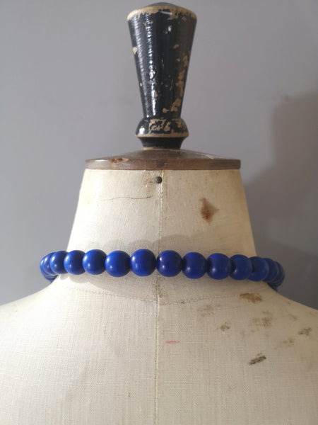Throw on Merino and Wood Necklace Cobalt