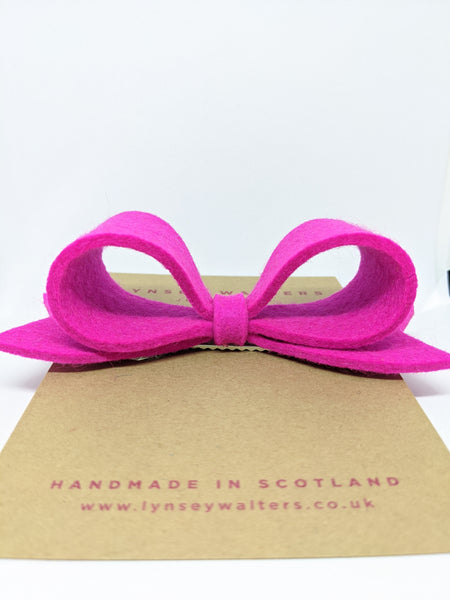 Bow Crocodile Clip - Neon Pink