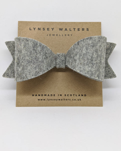 Bow Crocodile Clip - Mottled Grey