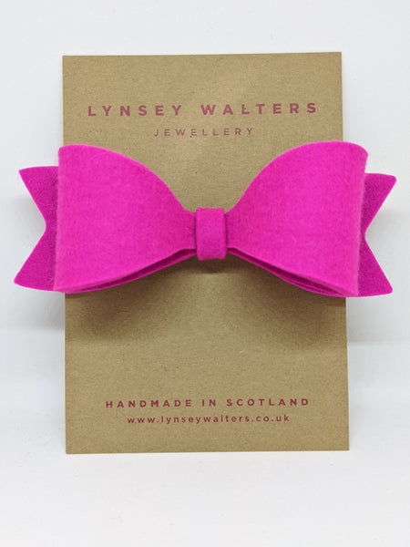 Bow Crocodile Clip - Neon Pink