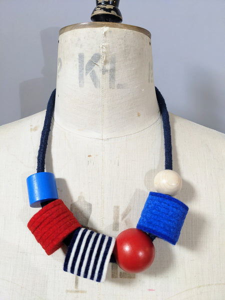 Industrial Felt, Wood and Rope Necklace - Light Breton