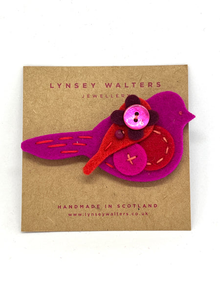 Pigeon Brooch - Pink & Red
