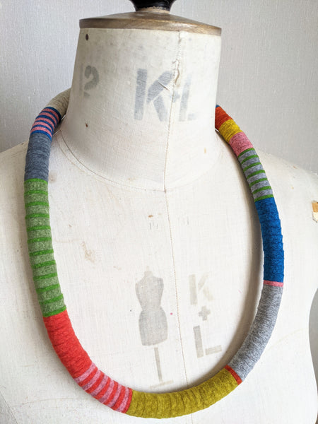 Velvet Edge Throw On Necklace, Soft Grey and Multi Colour