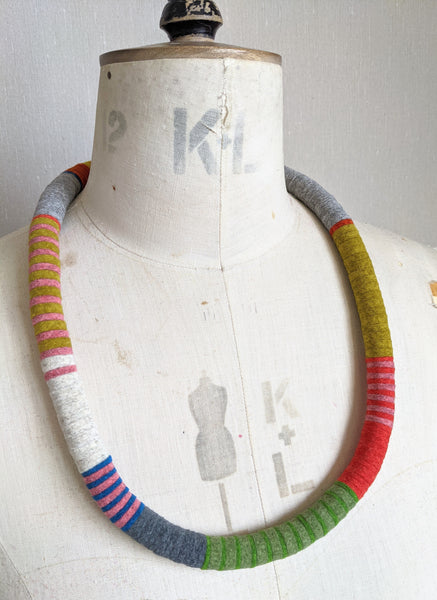 Velvet Edge Throw On Necklace, Soft Grey and Multi Colour