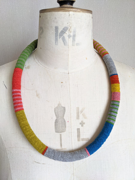 Velvet Edge Throw On Necklace, Soft Grey and Multi Colour