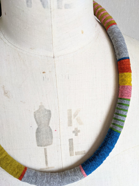 Velvet Edge Throw On Necklace, Soft Grey and Multi Colour