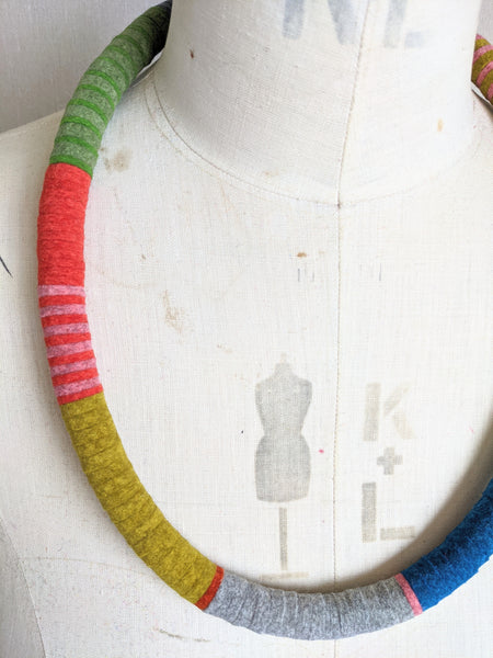 Velvet Edge Throw On Necklace, Soft Grey and Multi Colour