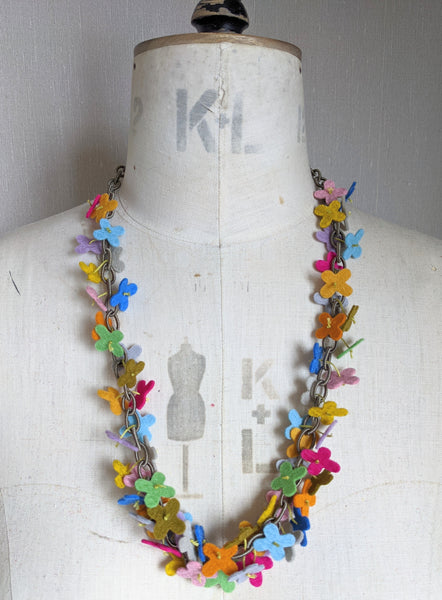 Long flower Confetti Necklace, Soft Multi