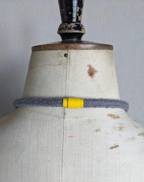 Handmade Merino Beads and Rope Necklace - Mustard & Grey