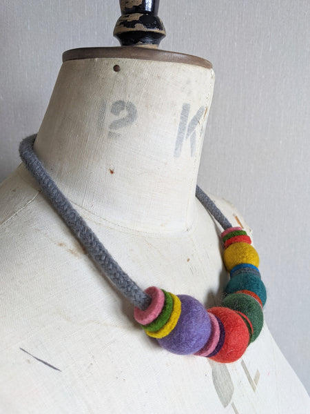 Handmade Merino Beads and Rope Necklace - Soft Multi