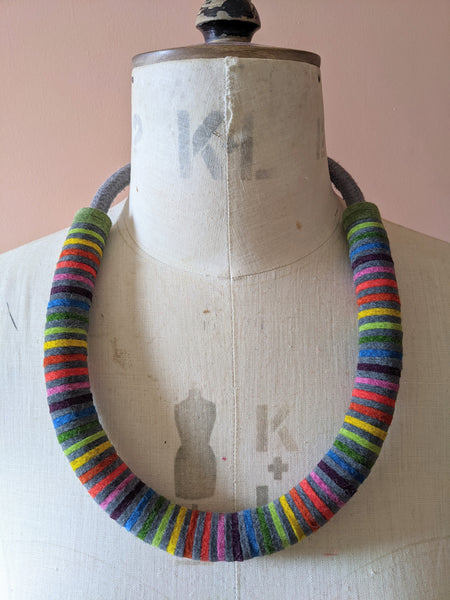 Chunky Rainbow Stripe Necklace - Soft Grey & Multi Colour