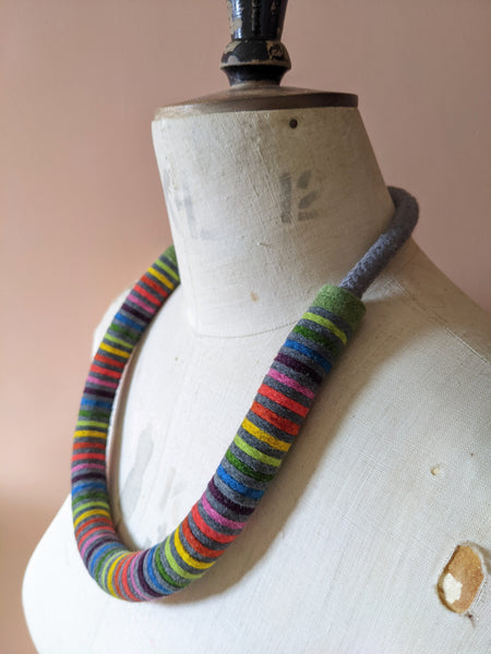Chunky Rainbow Stripe Necklace - Soft Grey & Multi Colour