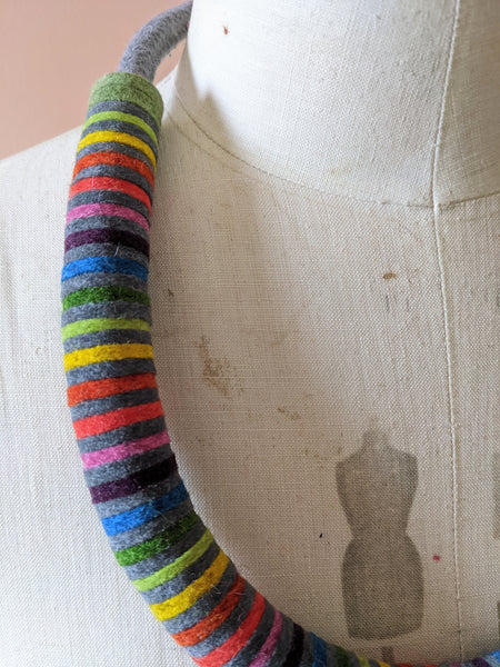 Chunky Rainbow Stripe Necklace - Soft Grey & Multi Colour