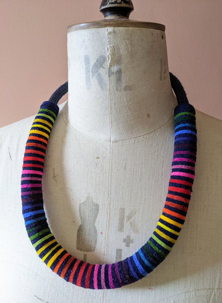 Chunky Rainbow Stripe Necklace - Navy & Multi Colour