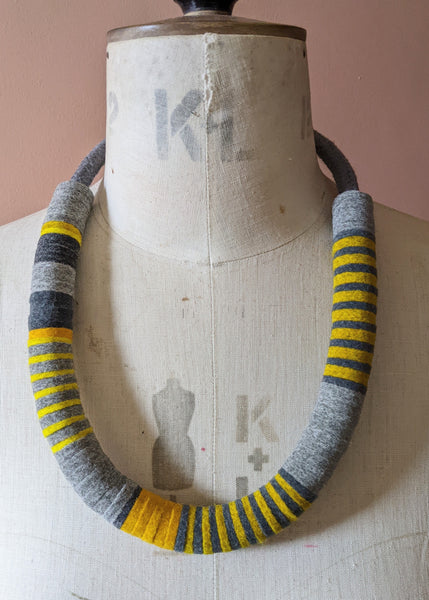 Chunky Colour blocks Necklace - Mustard & Grey
