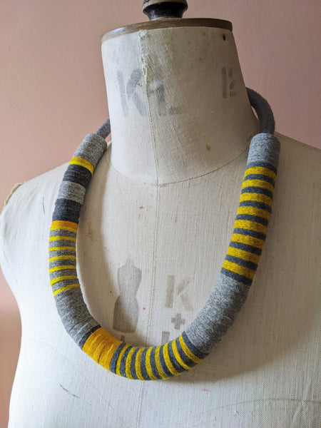 Chunky Colour blocks Necklace - Mustard & Grey
