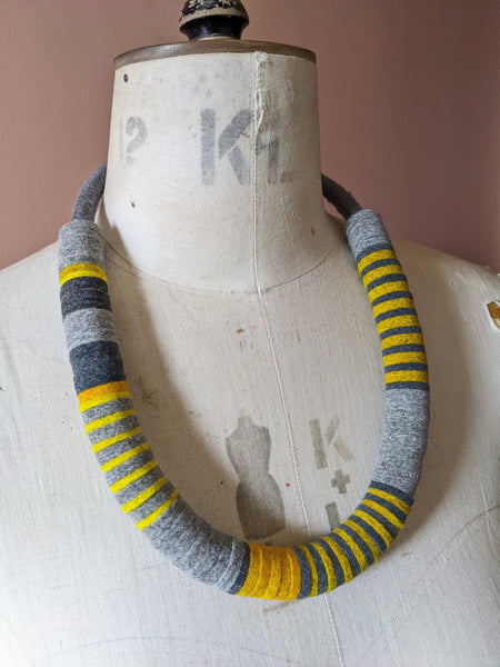 Chunky Colour blocks Necklace - Mustard & Grey
