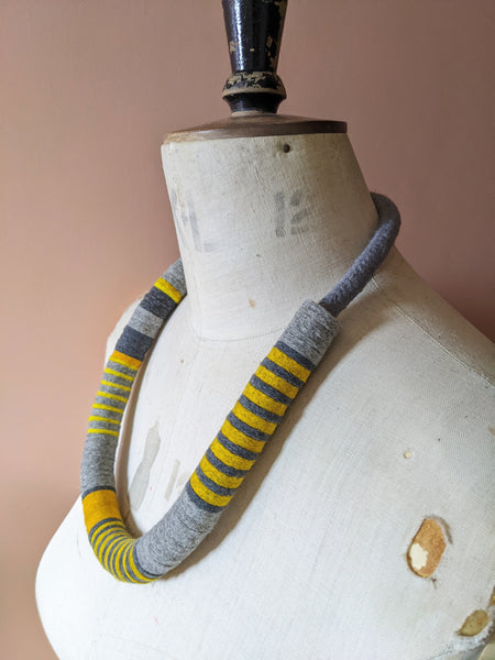 Chunky Colour blocks Necklace - Mustard & Grey