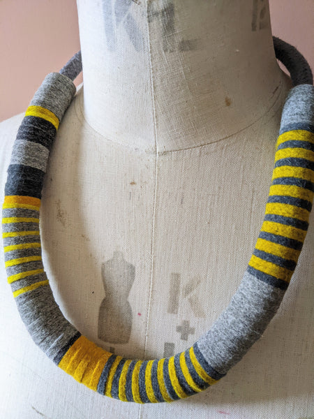 Chunky Colour blocks Necklace - Mustard & Grey