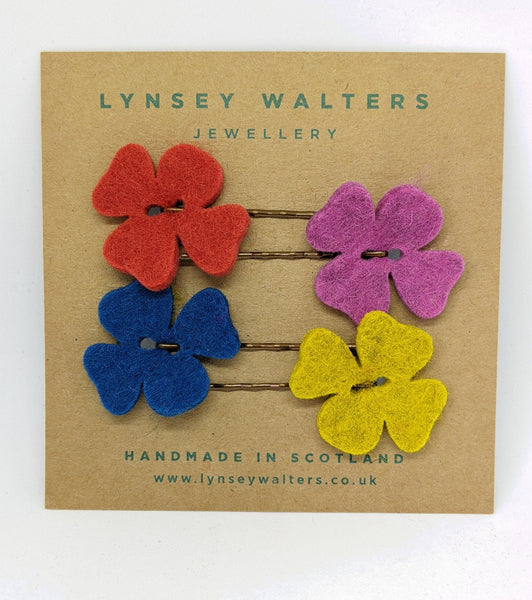 Set of 4 flower hairslides - Soft Multi