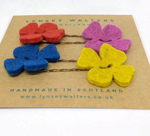 Set of 4 flower hairslides - Soft Multi