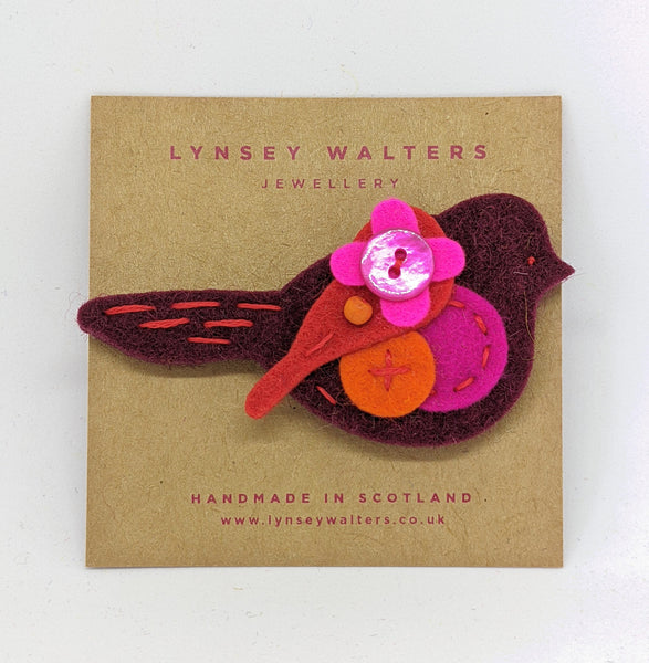 Pigeon Brooch - Burgundy and Pink