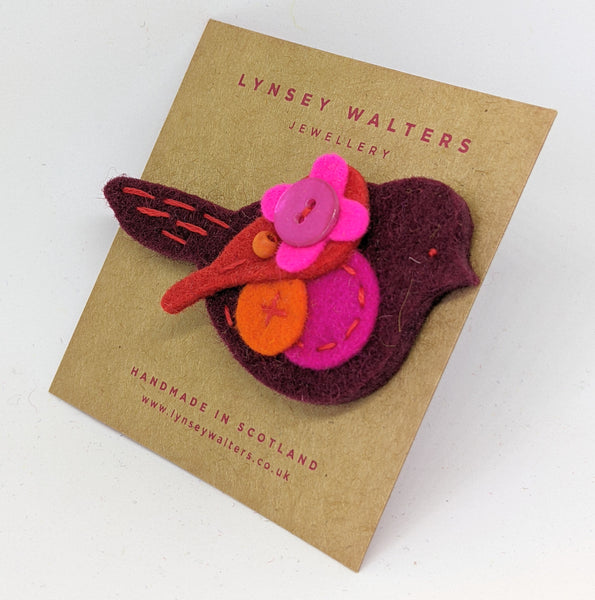Pigeon Brooch - Burgundy and Pink