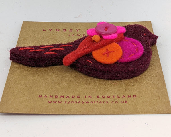 Pigeon Brooch - Burgundy and Pink