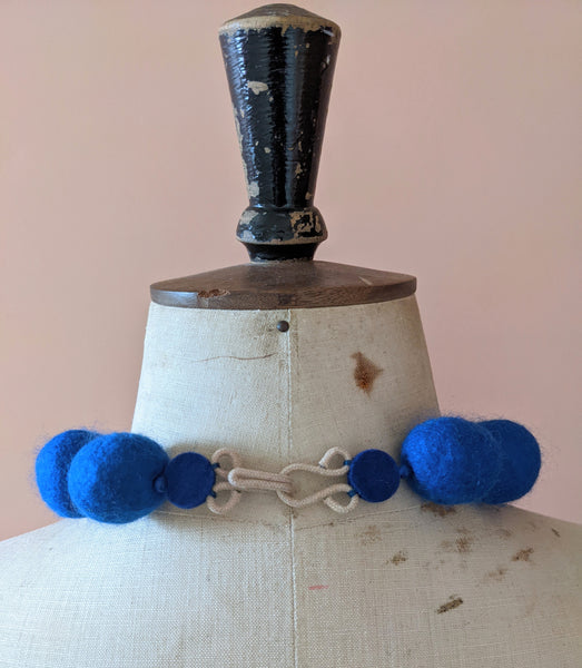 Merino Bead Necklace Cobalt