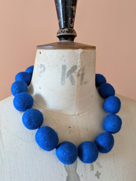 Merino Bead Necklace Cobalt