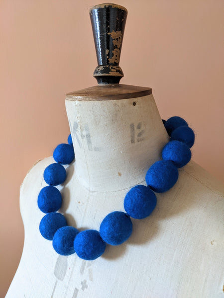 Merino Bead Necklace Cobalt