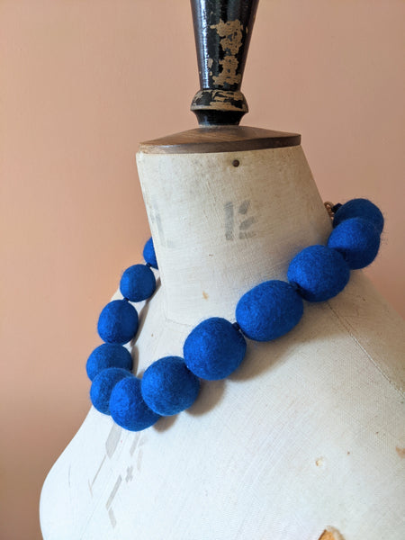 Merino Bead Necklace Cobalt
