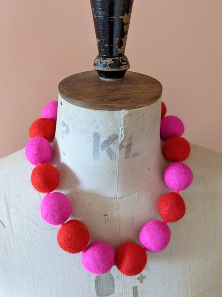 Merino Bead Necklace Neon Pink & Red