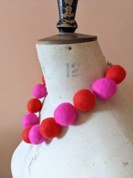 Merino Bead Necklace Neon Pink & Red