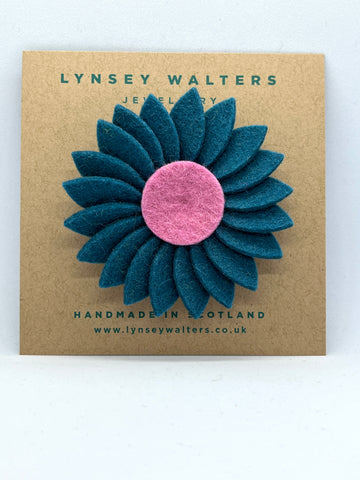 Retro Daisy Brooch - Teal & Pink