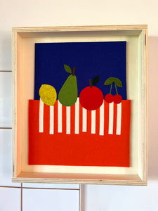 Fruit still Life on Orange Stripes - Plywood Framed