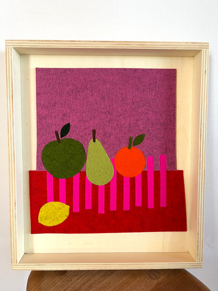 Fruit still Life on Pink Stripes - Plywood Framed