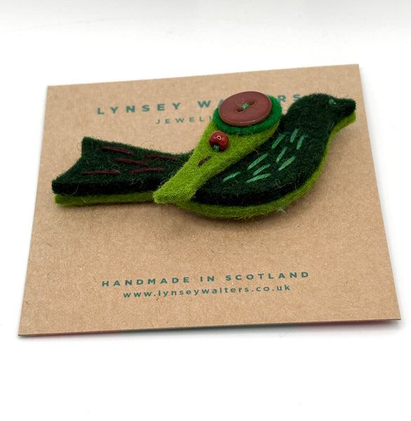 Little Birdy Brooch, Forest Green