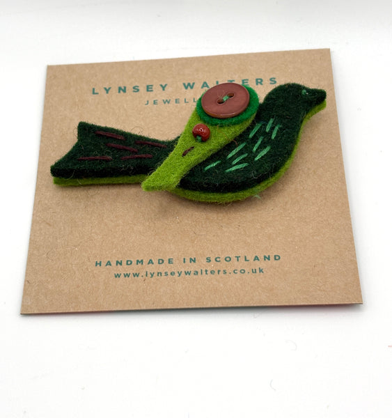 Little Birdy Brooch, Forest Green