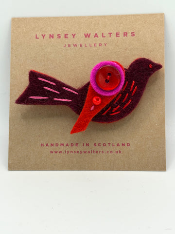 Little Birdy Brooch, Burgundy