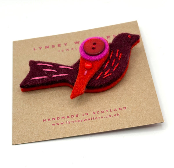 Little Birdy Brooch, Burgundy