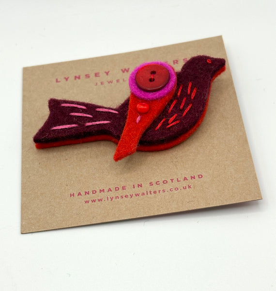 Little Birdy Brooch, Burgundy