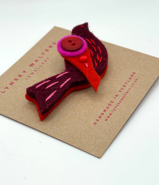Little Birdy Brooch, Burgundy