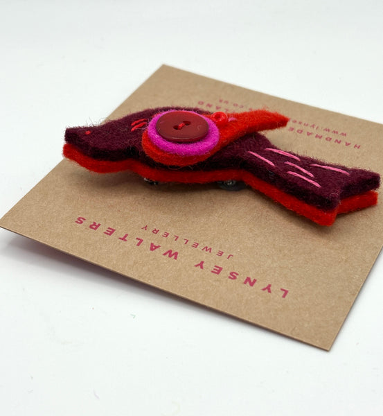 Little Birdy Brooch, Burgundy