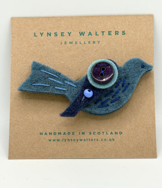 Little Birdy Brooch, Denim Blue