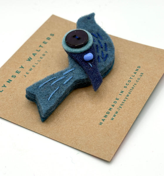 Little Birdy Brooch, Denim Blue