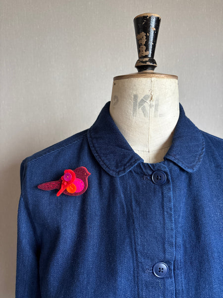 Pigeon Brooch - Burgundy and Pink