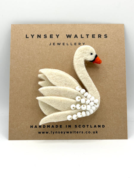Beaded Swan Brooch