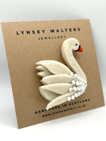 Beaded Swan Brooch